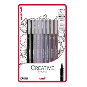 Uni-Ball Pin Creative Strokes Artists Fine Detail Drawing Pen Set of 8 - Picture 1 of 4