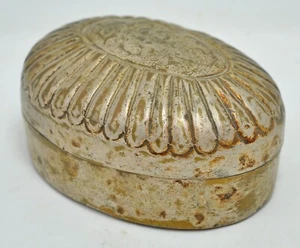 Antique Brass Oval Shaped Jewellery Box Original Old Hand Carved Engraved - Picture 1 of 7