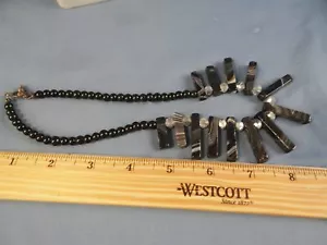 STUNNING BANDED BlaCK AGATE & ONYX BIBB NECKLACE 16" - Picture 1 of 4