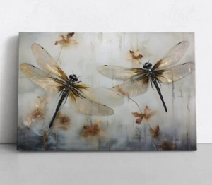 Modern Art Decor Dragonflies Gold Canvas Wall Art Home Dining Room Abstract - Picture 1 of 13