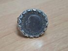 SILVER THREEPENCE COIN BARK EFFECT RING 1930