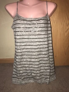 Women's ANN TAYLOR LOFT Tank Top Black Marled Print & Black Sequin Stripes SZ M - Picture 1 of 6