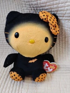 TY Sanrio Beanie Babies Hello Kitty Bat Halloween 6" Plush Toy Black Orange - Picture 1 of 4