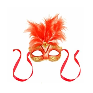 Red Feather Glitter Mask Venetian New Years Eve Masquerade Ball Face Party Mask - Picture 1 of 1