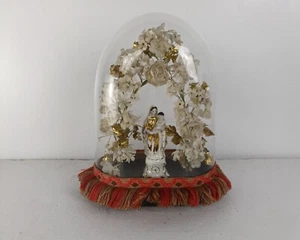 Antique bridal Victorian Oval Hand Blown Glass Dome Vieux Paris Madonna wreath g - Picture 1 of 9