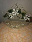 VINTAGE TOLE PAINTED CHIC SHABBY METAL  FLORAL WALL SHELF BASKET MCM
