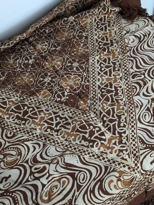 Handpainted TypeTablecloth Wall BROWN 72"×54" fringes  - Image 1 of 4