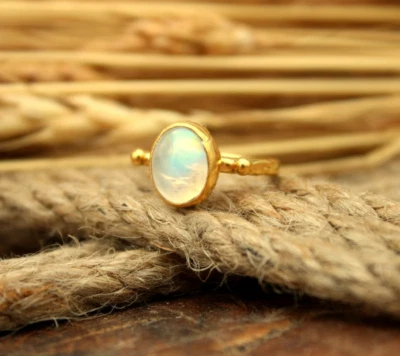 Natural Fire Opal Gemstone Ring 10 Solid Gold Jewelry For Women Size Available - Image 1 of 4
