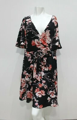 NWT BB Dakota women's 10  Floral faux wrap dress boho short sleeve belted zipper - Image 1 of 4