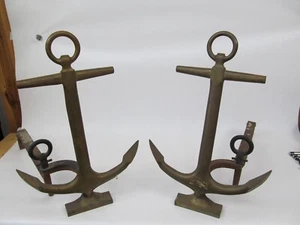 Vintage Rostand Anchor Nautical Décor Andirons Firedogs 506N - Picture 1 of 4