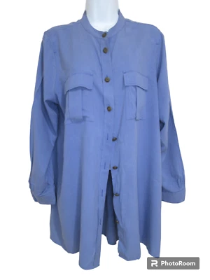 Sz PXL Soft Surroundings Shirt 100% Silk Button Front Long Sleeve Blue Petite - Image 1 of 4