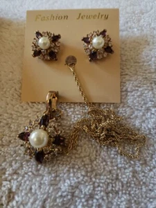 Earring & Pendant Necklace Set 24k GB 18" - Picture 1 of 7