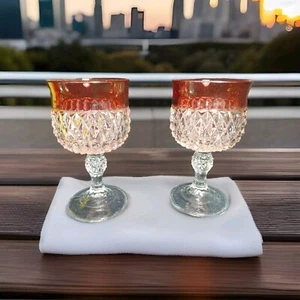 2 Indiana Glass Kings Diamond Point Flash Red Goblet Drinking 5" 6oz - Picture 1 of 4