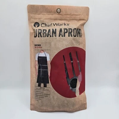 CHEF WORKS Bronx Collection Bib Apron Cotton Black Denim Large 34x30 New - Image 1 of 4