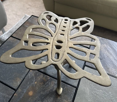 Brass Table Teapot Warmer Butterfly Table Stand Decor Vintage PWF Taiwan 8.5x8.5 Cover