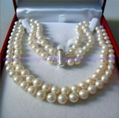 2 ROWS NATURAL 7-8MM WHITE SALTWATER PEARL NECKLACE 17-18'' - Image 1 of 4