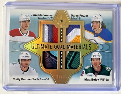 22-23 Ultimate Rookie Quad Materials Slafkovsky/Power/Beniers/Boldy #/15 SSP RC - Image 1 of 2