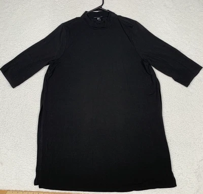 Eileen Fisher 3/4 Sleeve Shift Dress Womens Size L Tencel Crewneck Black Open - Image 1 of 4