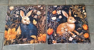 Rabbit Bunny Throw Pillow Covers 18" X 18" Sateen Cotton Set Of 2 - Picture 1 of 9
