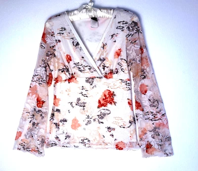 Envoltura L Vintage Malla Burnout Floral Dragón Top Manga Acampanada Babydoll Hada Y2K Foto 1 de 4