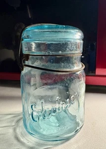 Rare Fruit Jar Emb. ELECTRIC “SkyBlue” Color Pint Size - Picture 1 of 5