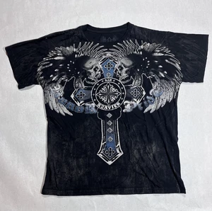 Camisa Xzavier Ilimitada Para Hombres XL Negra Calavera Alas Cruz Gráfico Camiseta Motociclista Gótica - Imagen 1 de 10