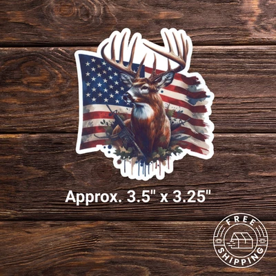 Adesivo adesivo bandeira americana veado 3,5" x 3,25" - Imagem 1 de 2