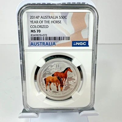 2014 P Australia S50C Year Of The Horse NGC MS70 Colorized - Image 1 of 2