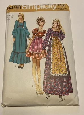 Vintage 1971 Simplicity Sewing Pattern 9354 Prairiecore Dress 2 Lengths 12 Uncut - Image 1 of 4