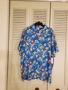 NWT Hawaiian Tropical Smurf All Over Print Short Sleeve Button Down Shirt XXL - Picture 1 of 5