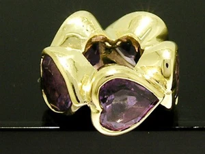 Bd048- Genuine 9ct Gold NATURAL Amethyst HEART Large Bead Chain-of-hearts - Picture 1 of 3
