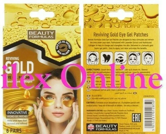 6 Pairs BEAUTY FORMULAS Reviving Gold Eye Gel Patches - Enriched with Collagen!