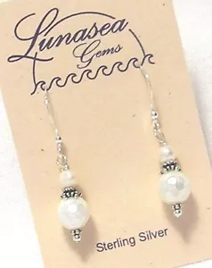 LUNASEA TREASURES WHITE SHELL PEARL FACET FRESH WATER PEARL STERL SILVER EARRING - Picture 1 of 2