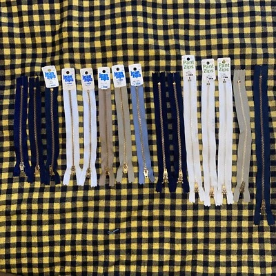 15 Piece Lot: YKK 7” 8” 9” Brass Jean Zips Zipper Metal/Polyester Assorted Color - Image 1 of 4