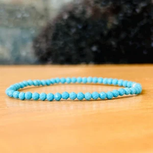 Bracciale Sleeping Beauty Turchese 3MM Rotondo Minimilastico Elasticizzato Gemme 7",, - Foto 1 di 8