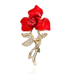 Red Rose Floral Brooch Pin Gold Plated Flower Decorative Garment Dress Jewelr... - Picture 1 of 8