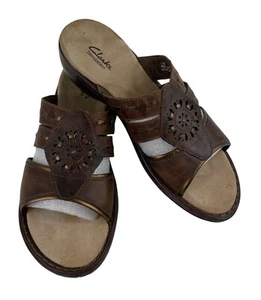 Clarks Bendables Womens Sandals Size 9.5M Brown Leather Model 81139 - Picture 1 of 12