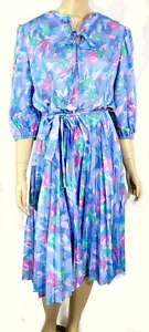 Abito da segreteria vintage anni 70 di Whirlaway con cintura plissettato primavera rosa blu XL - Foto 1 di 7