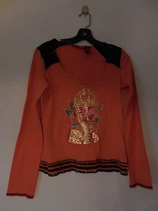 Sz. M New XX By MEXX Jeans Long Sleeve Orange Top 100%Cotton - Picture 1 of 4