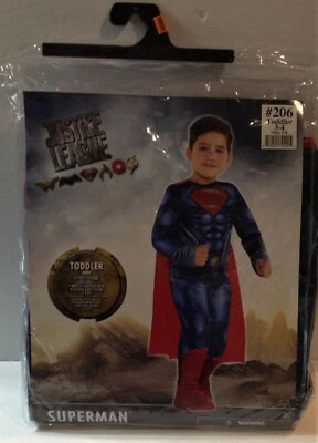 Niño Pequeño DC Liga de la Justicia DISFRAZ DE SUPERMAN 3-4T NUEVO Mono Musculoso con Capa de Bota Foto 1 de 2