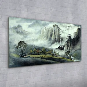 Acrylglasbild Wandbild Plexiglas 100x50 Landschaft Nebel Wasserfall  Berge - Bild 1 von 7
