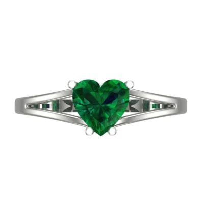 1 cttw Heart-Cut Simulated Emerald Solitaire  Engagement Ring (14K White Gold) - Image 1 of 4