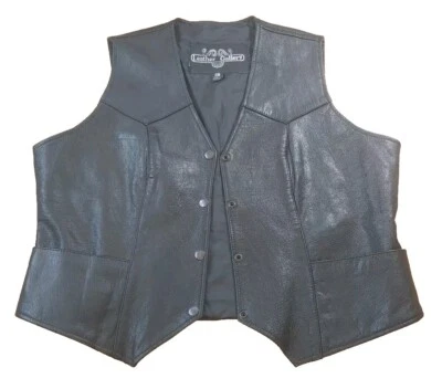 Chaleco Chaqueta Motociclista Galería Cuero Mujer Plus 18W Vintage Gótico Negro Botones a Presión Foto 1 de 4