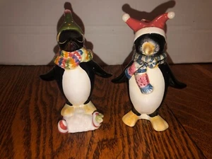 Pair of Cute Penguin Salt & Pepper Shakers-Hats & Scarves 5" Tall - Picture 1 of 7