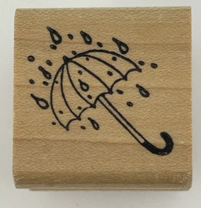 Embossing Arts Umbrella Raining Small Wood Mounted Rubber Stamp - Picture 1 of 3