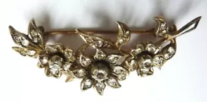 Broche ancienne en ARGENT massif + strass 19e siècle fleurs silver brooch - Imagen 1 de 4