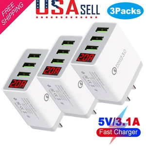 3 PACK 3-Port Fast Quick Charge QC 3.0 USB Hub Wall Charger Power Adapter White - Picture 1 of 12