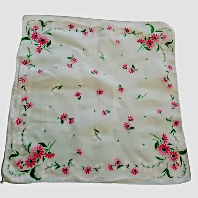 "Pañuelo Vintage Rosa Margarita Ramo Verde Floral 12"" Tela Cuadrado de Bolsillo" Foto 1 de 4