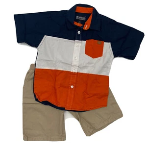 Ecko Unlmtd Boys Size 6 Casual Top Khaki Shorts Outfit Blue Orange Striped - Picture 1 of 5