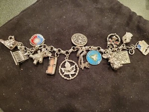 RARE VINTAGE STERLING SILVER TRAVEL MISC. CHARM BRACELET 54.63g 14 Charms - Picture 1 of 21